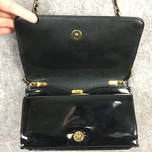 Vintage Evening Clutch Crossbody Envelope Patent Leather Quilted Black Kisslock - Picture 6 of 16